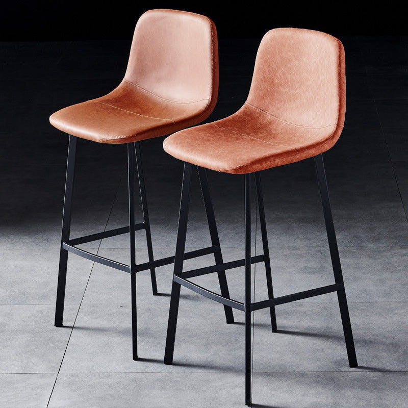 Contemporary Metal Barstool Low Back Turantable Faux Leather Cushion Footrest Stool