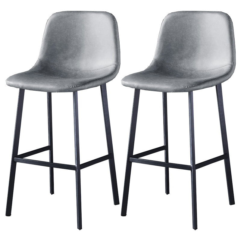 Contemporary Metal Barstool Low Back Turantable Faux Leather Cushion Footrest Stool