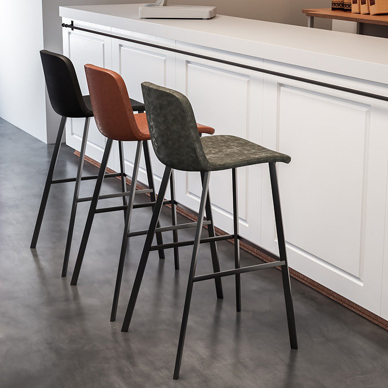 Contemporary Metal Barstool Low Back Turantable Faux Leather Cushion Footrest Stool