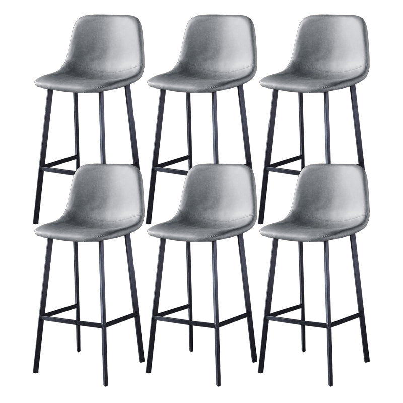 Contemporary Metal Barstool Low Back Turantable Faux Leather Cushion Footrest Stool