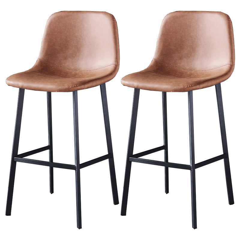 Contemporary Metal Barstool Low Back Turantable Faux Leather Cushion Footrest Stool