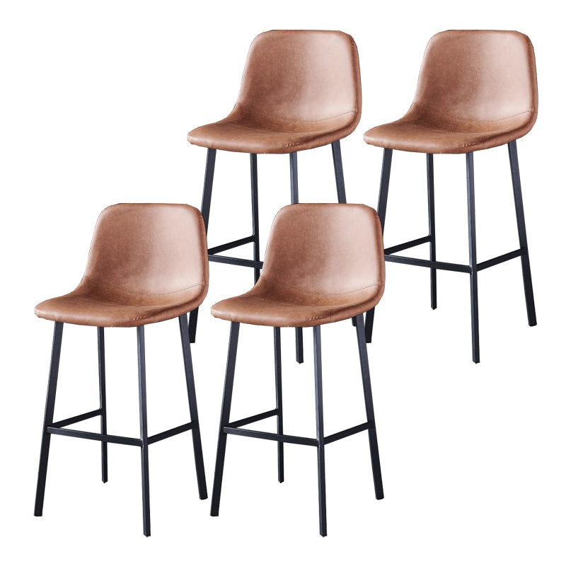 Contemporary Metal Barstool Low Back Turantable Faux Leather Cushion Footrest Stool