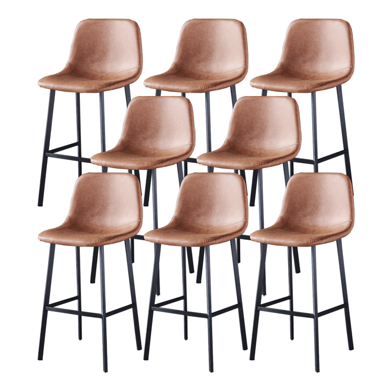 Contemporary Metal Barstool Low Back Turantable Faux Leather Cushion Footrest Stool