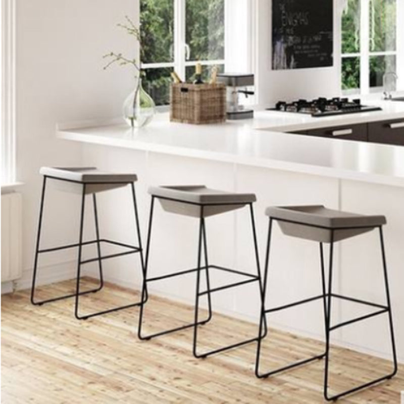 Modern Armless Backless Counter Stool Iron Bar Stool with Cushion and Pedal for Kitchen