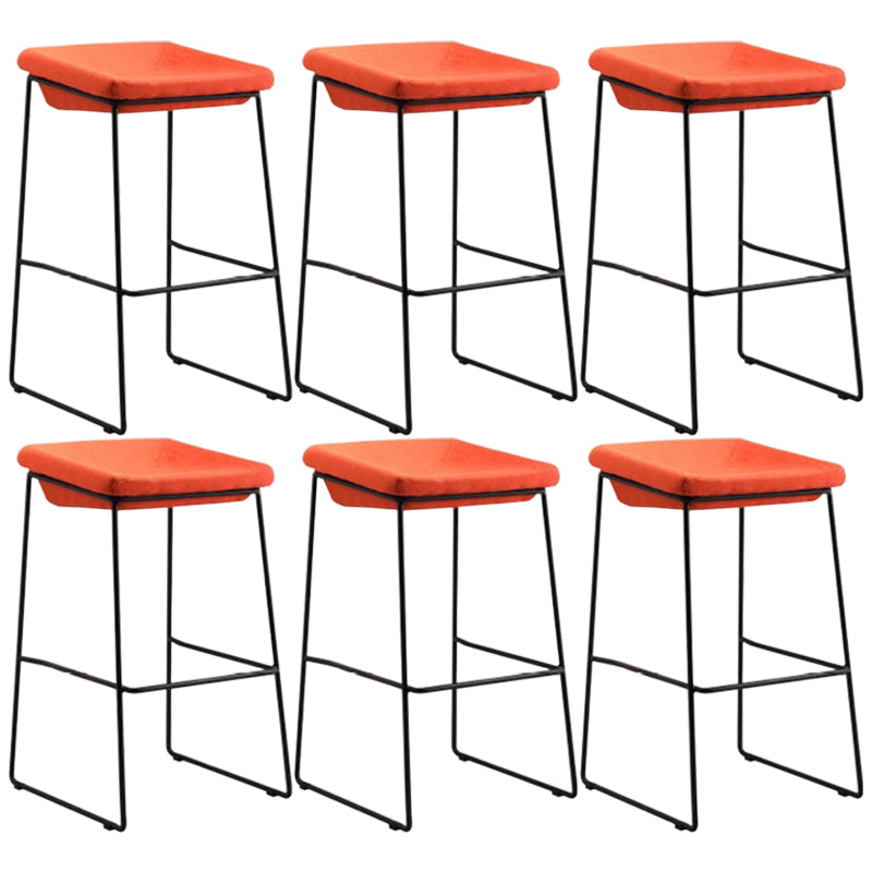 Modern Armless Backless Counter Stool Iron Bar Stool with Cushion and Pedal for Kitchen