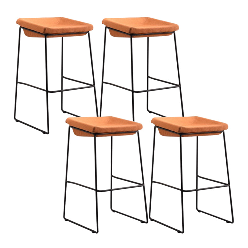 Modern Armless Backless Counter Stool Iron Bar Stool with Cushion and Pedal for Kitchen