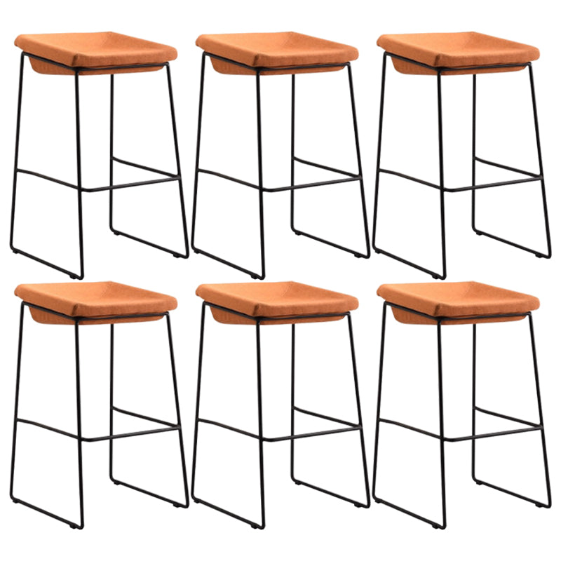 Modern Armless Backless Counter Stool Iron Bar Stool with Cushion and Pedal for Kitchen