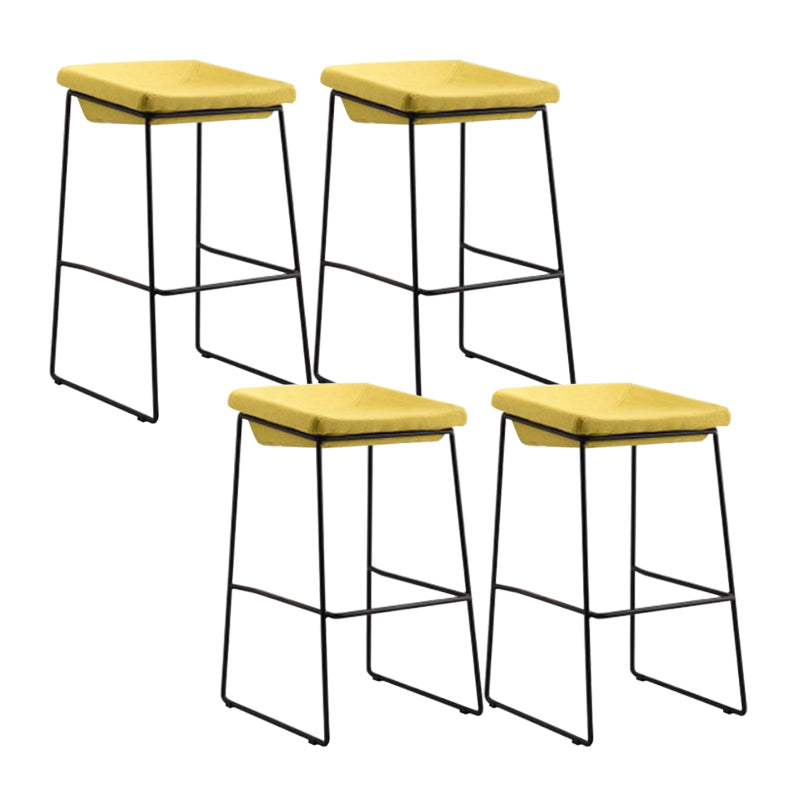 Modern Armless Backless Counter Stool Iron Bar Stool with Cushion and Pedal for Kitchen