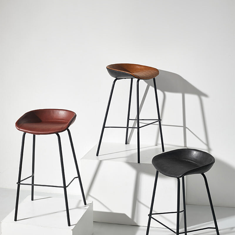 Scandinavian Bucket Seat Bar Stools Faux Leather Low Back Barstool