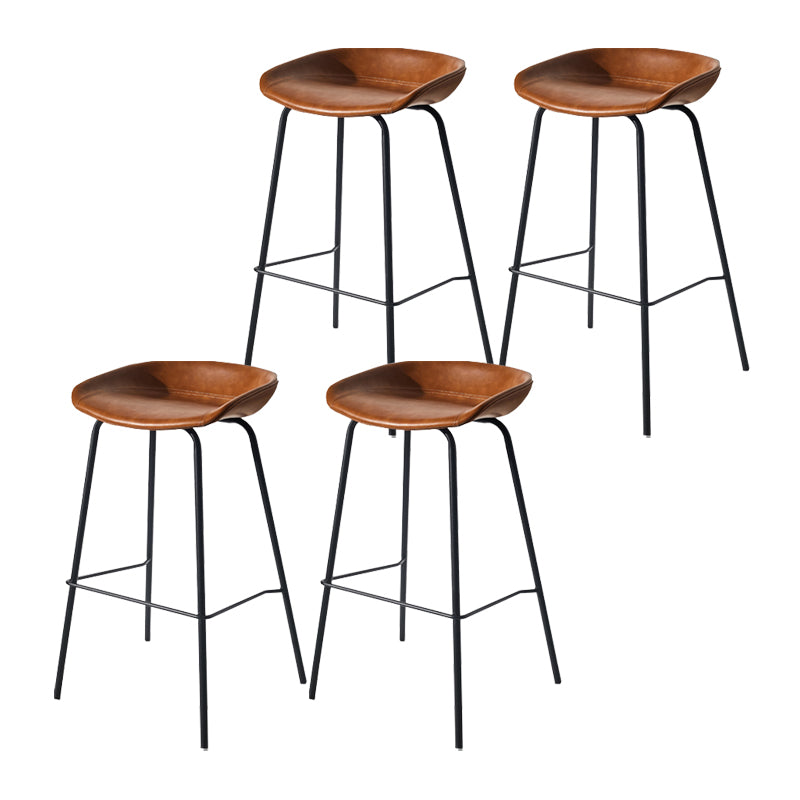Scandinavian Bucket Seat Bar Stools Faux Leather Low Back Barstool
