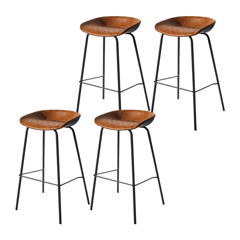 Scandinavian Bucket Seat Bar Stools Faux Leather Low Back Barstool