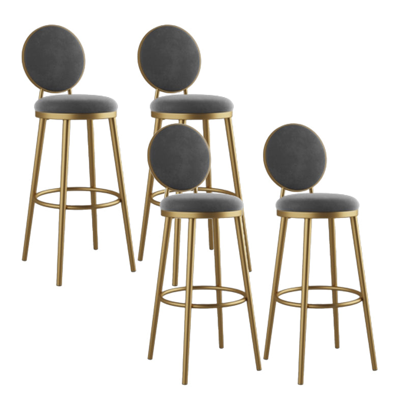 Round Upholstered Counter Height Stool Scandinavian Footrest Bar-stool with Gold Base