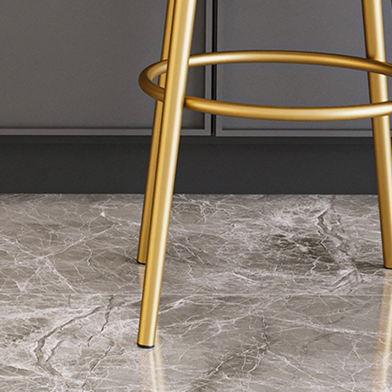 Round Upholstered Counter Height Stool Scandinavian Footrest Bar-stool with Gold Base