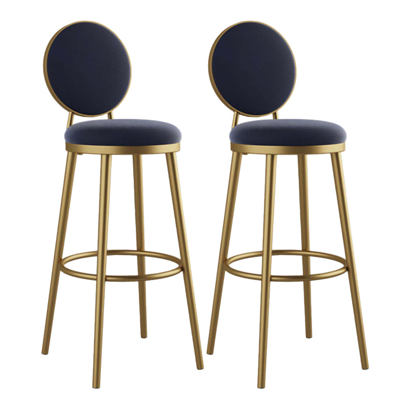 Round Upholstered Counter Height Stool Scandinavian Footrest Bar-stool with Gold Base