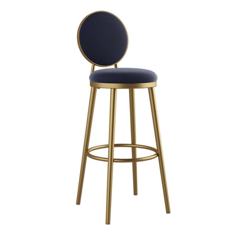 Round Upholstered Counter Height Stool Scandinavian Footrest Bar-stool with Gold Base