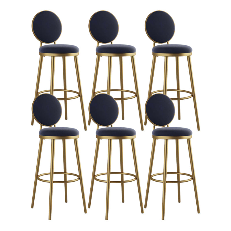 Round Upholstered Counter Height Stool Scandinavian Footrest Bar-stool with Gold Base