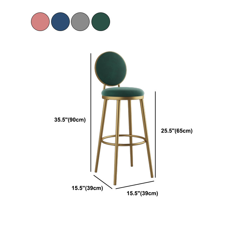 Round Upholstered Counter Height Stool Scandinavian Footrest Bar-stool with Gold Base
