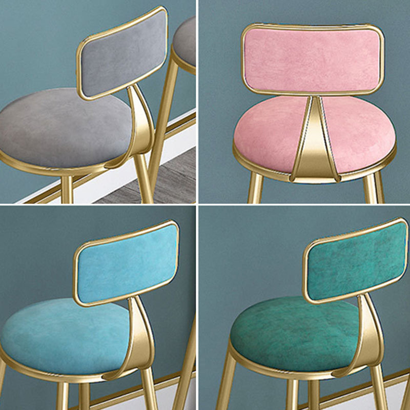 Glam Metal Barstool Velvet Footrest Stool in Matte Finish for Indoor