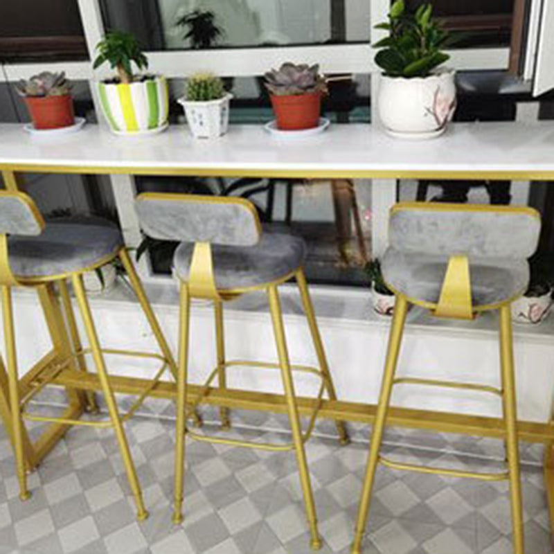 Glam Metal Barstool Velvet Footrest Stool in Matte Finish for Indoor