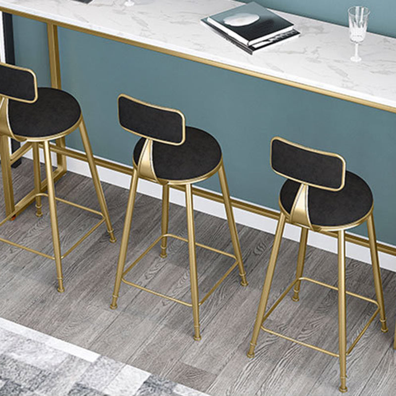 Glam Metal Barstool Velvet Footrest Stool in Matte Finish for Indoor