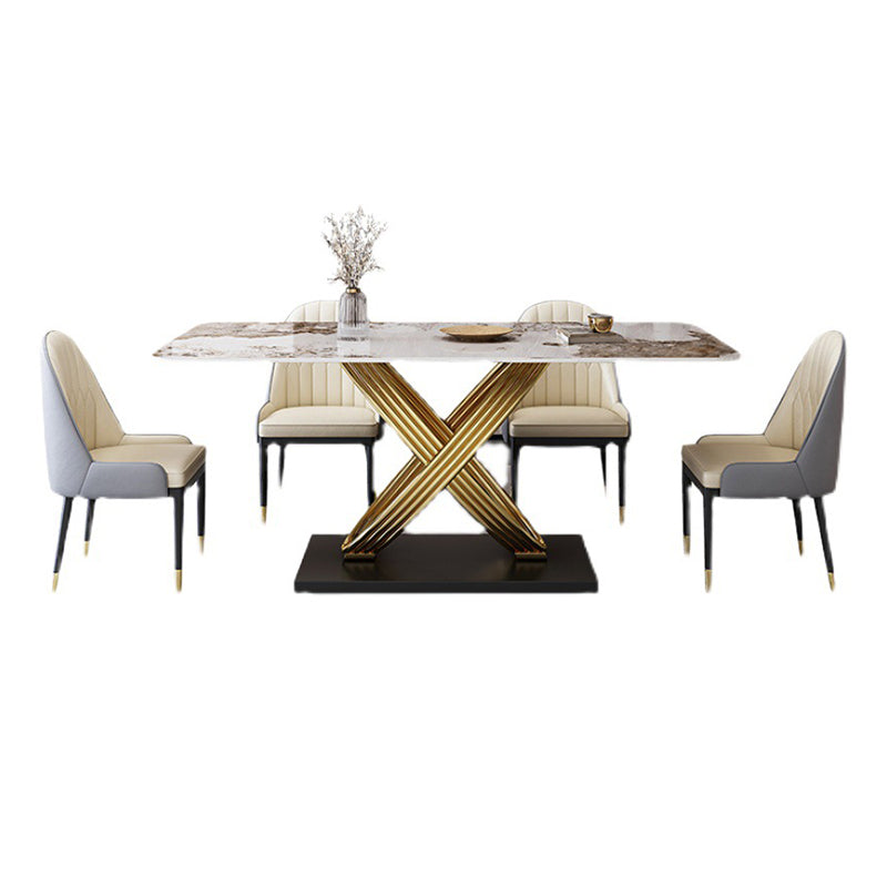 Nordic Glam Rectangle Sintered Stone Table Set 1/4/5/7 Pieces Dining Set