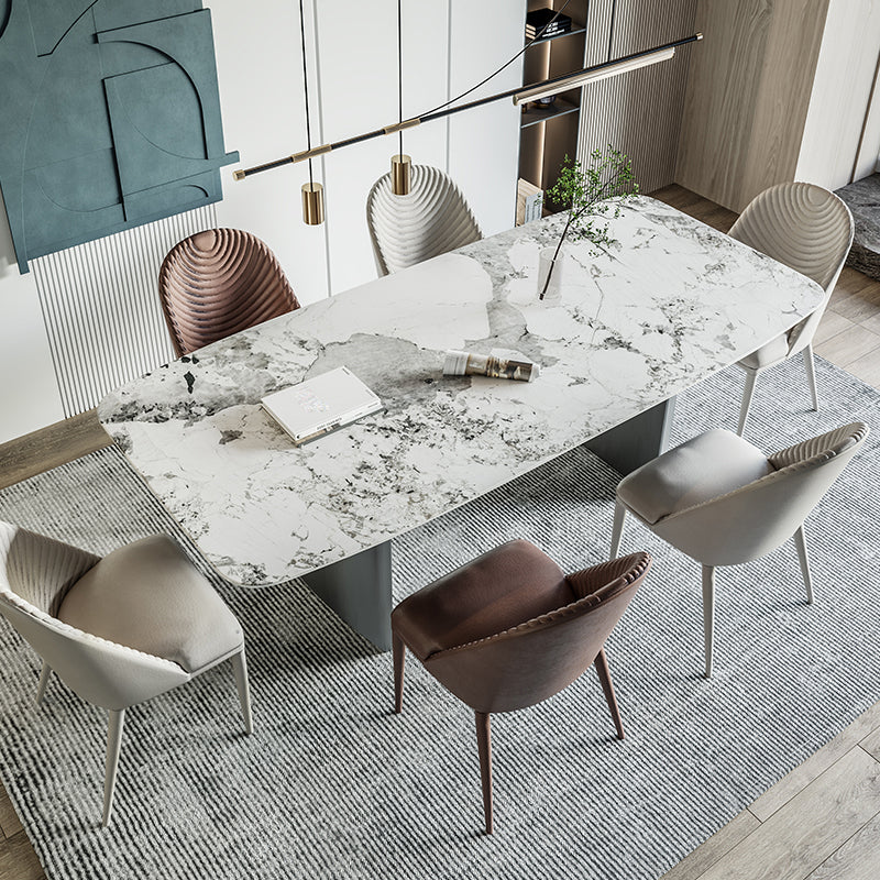 Rectangle Dining Table Set 1/4/7 Pcs Stone Dining Table with Upholstered Chairs