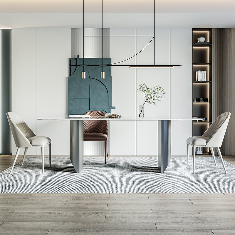 Rectangle Dining Table Set 1/4/7 Pcs Stone Dining Table with Upholstered Chairs