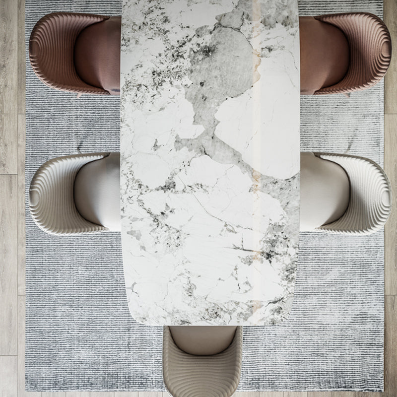 Rectangle Dining Table Set 1/4/7 Pcs Stone Dining Table with Upholstered Chairs