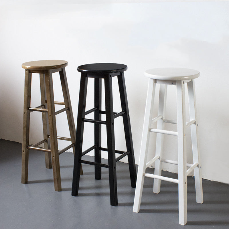 Modern Armless Backless Stool Wood Household Bar Stool with Wooden Seat and Pedal