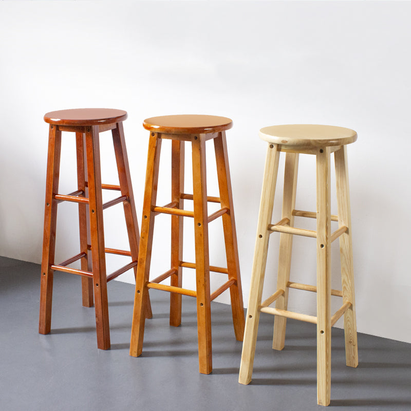Modern Armless Backless Stool Wood Household Bar Stool with Wooden Seat and Pedal