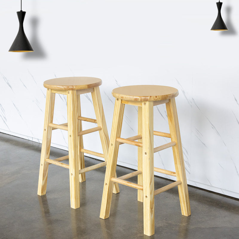Modern Armless Backless Stool Wood Household Bar Stool with Wooden Seat and Pedal