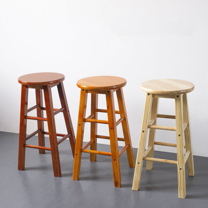 Modern Armless Backless Stool Wood Household Bar Stool with Wooden Seat and Pedal