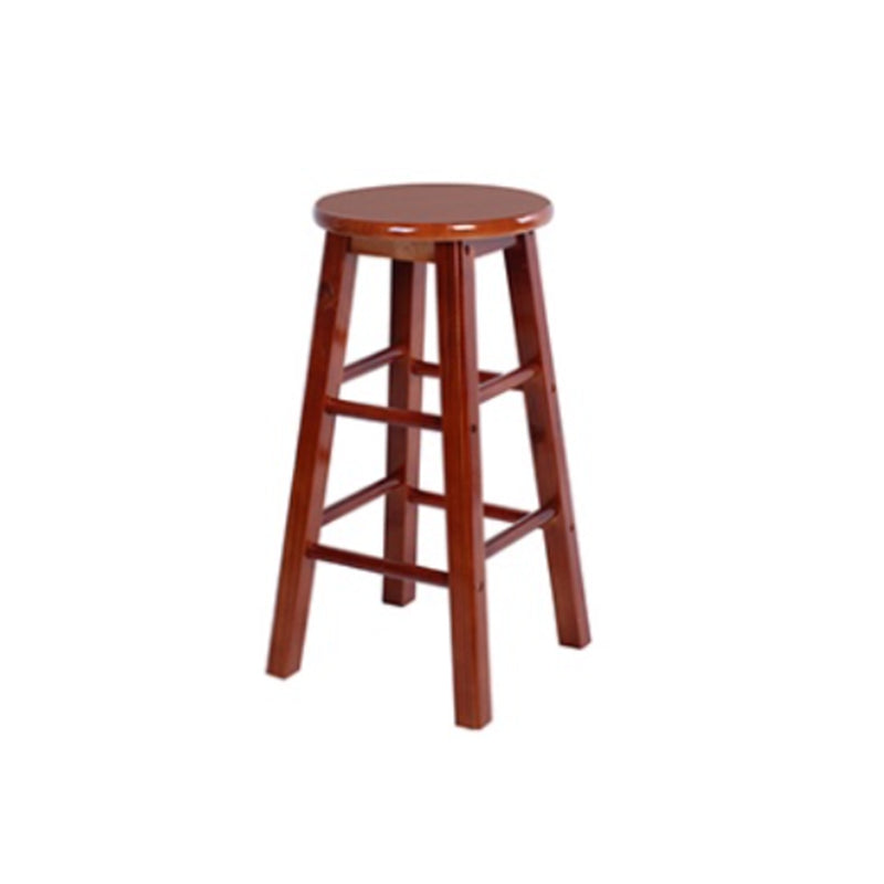 Modern Armless Backless Stool Wood Household Bar Stool with Wooden Seat and Pedal