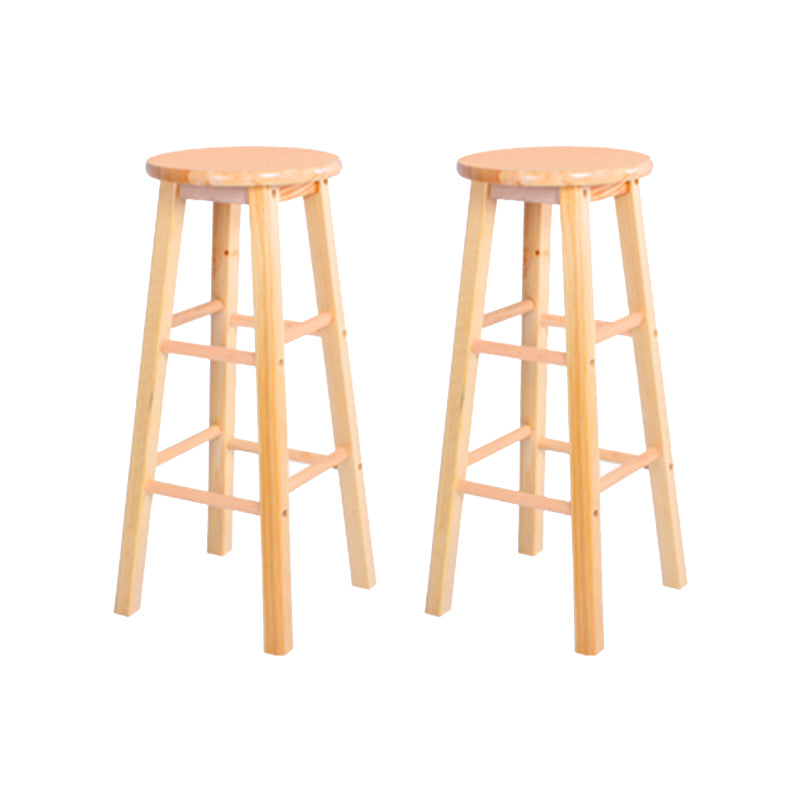 Modern Armless Backless Stool Wood Household Bar Stool with Wooden Seat and Pedal
