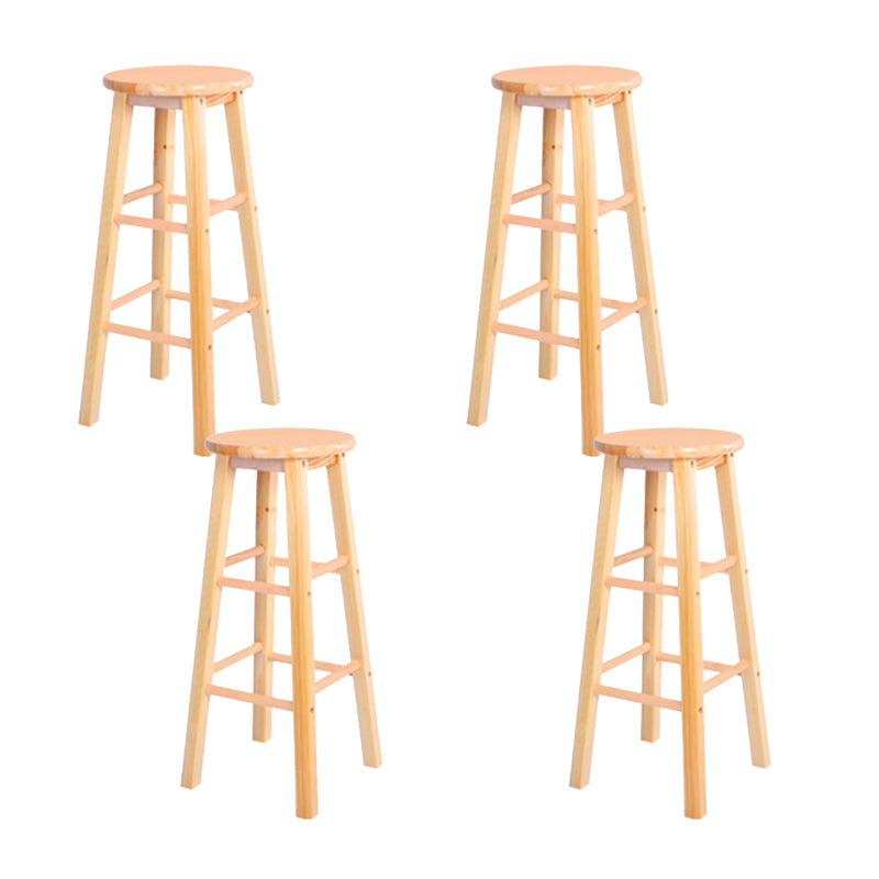 Modern Armless Backless Stool Wood Household Bar Stool with Wooden Seat and Pedal