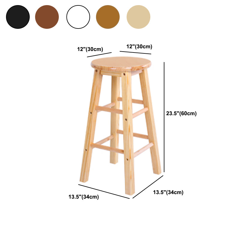 Modern Armless Backless Stool Wood Household Bar Stool with Wooden Seat and Pedal