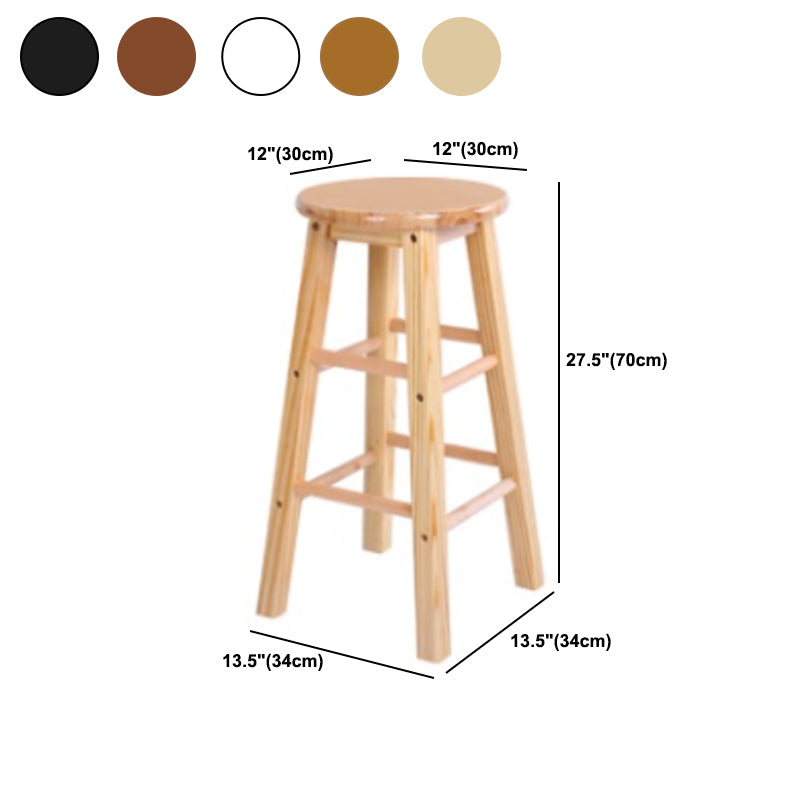 Modern Armless Backless Stool Wood Household Bar Stool with Wooden Seat and Pedal