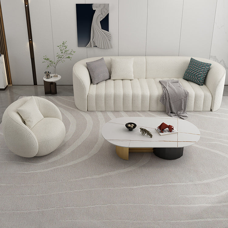 White Wool Curved Sofa Modern Sloped Arm Sofa for Living Room