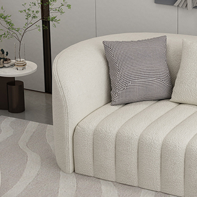 White Wool Curved Sofa Modern Sloped Arm Sofa for Living Room