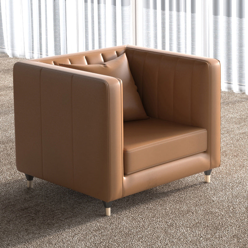 Genuine Leather Tuxedo Arm Sofa 33.46" Wide Contemporary Sofa, Brown