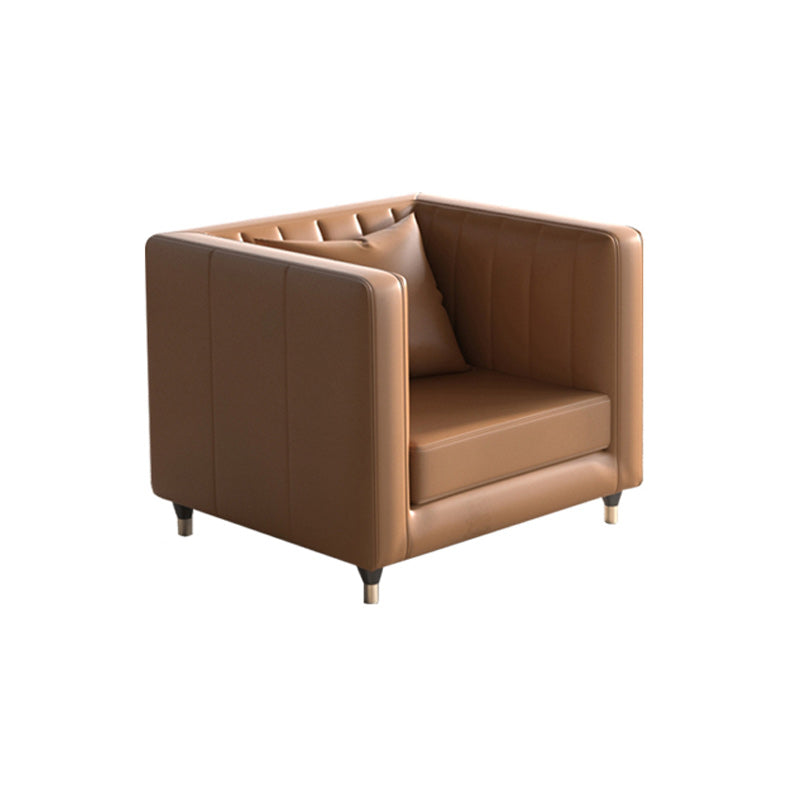 Genuine Leather Tuxedo Arm Sofa 33.46" Wide Contemporary Sofa, Brown