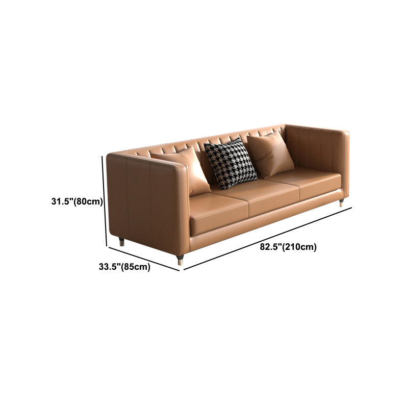 Genuine Leather Tuxedo Arm Sofa 33.46" Wide Contemporary Sofa, Brown