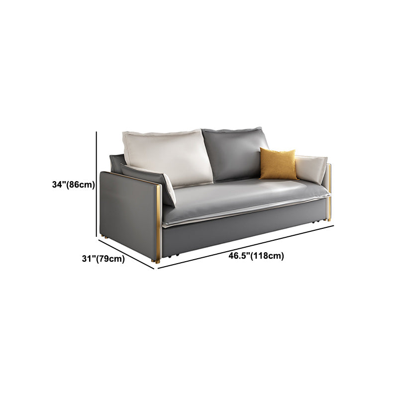 Modern Square Arm Sofa Bed Gray Faux Leather Sofa with Storage