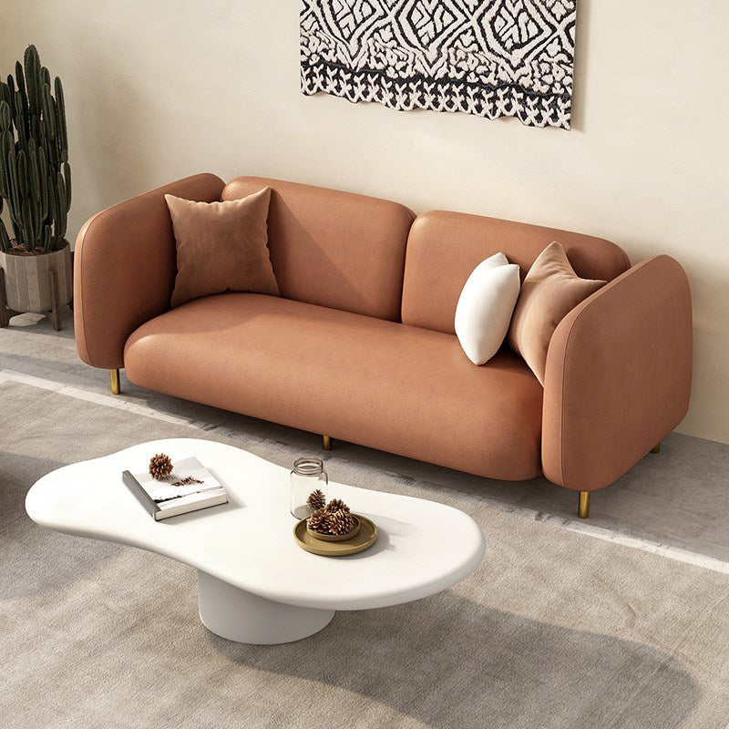 Modern Style Faux Leather Sofa Square Arm Tuxedo Living Room Sofa with Brass Legs