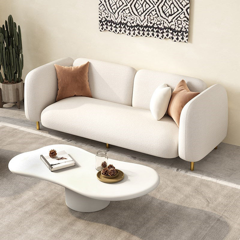 Modern Style Faux Leather Sofa Square Arm Tuxedo Living Room Sofa with Brass Legs