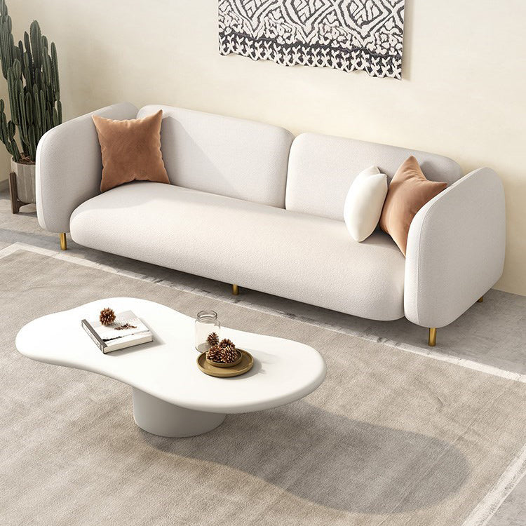Modern Style Faux Leather Sofa Square Arm Tuxedo Living Room Sofa with Brass Legs