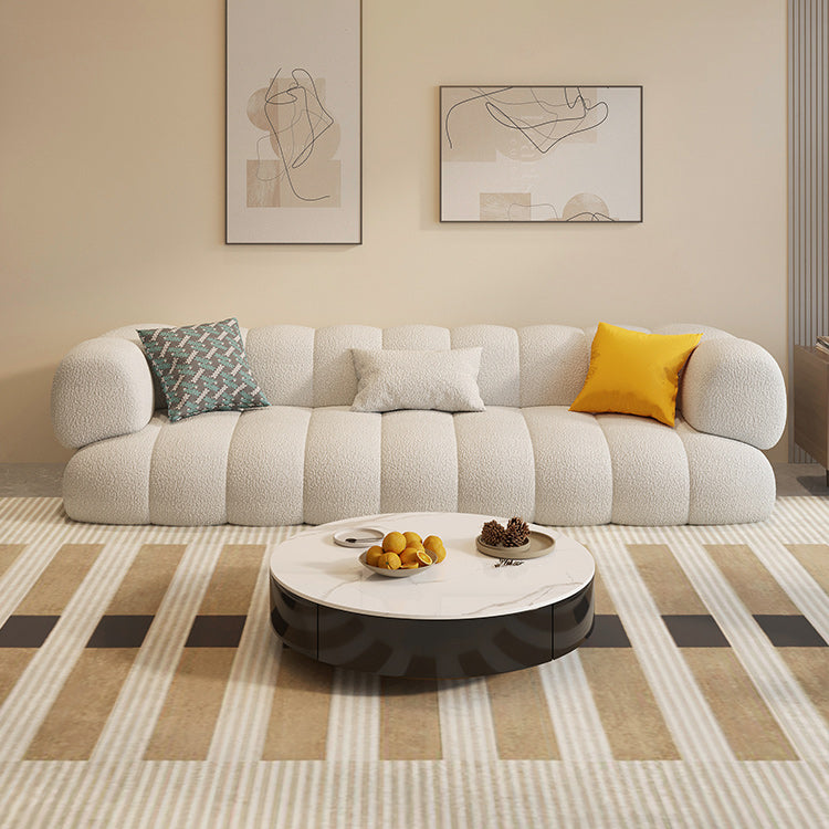 Modern Sewn Pillow Back Sofa Tuxedo Arm Sofa 29.53" H in White Wool