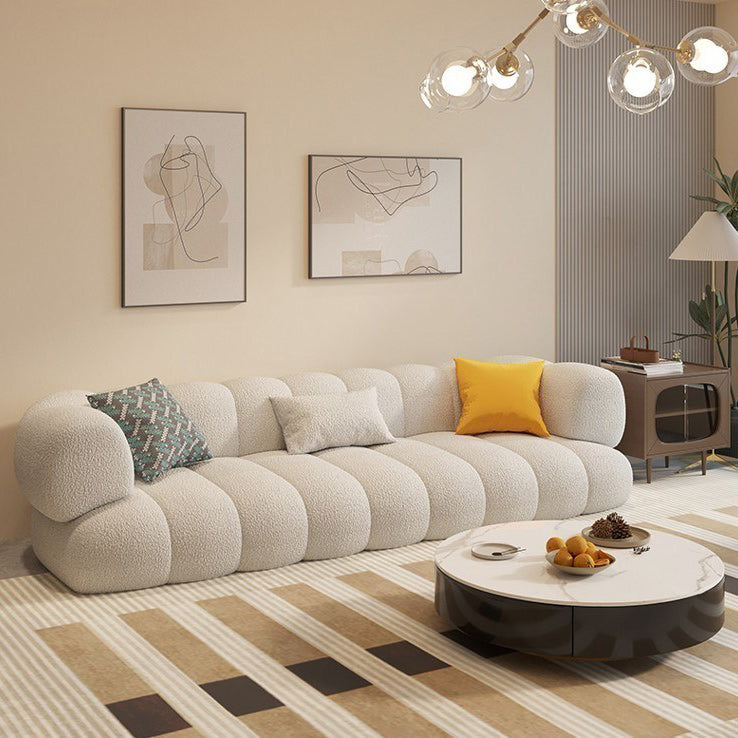 Modern Sewn Pillow Back Sofa Tuxedo Arm Sofa 29.53" H in White Wool