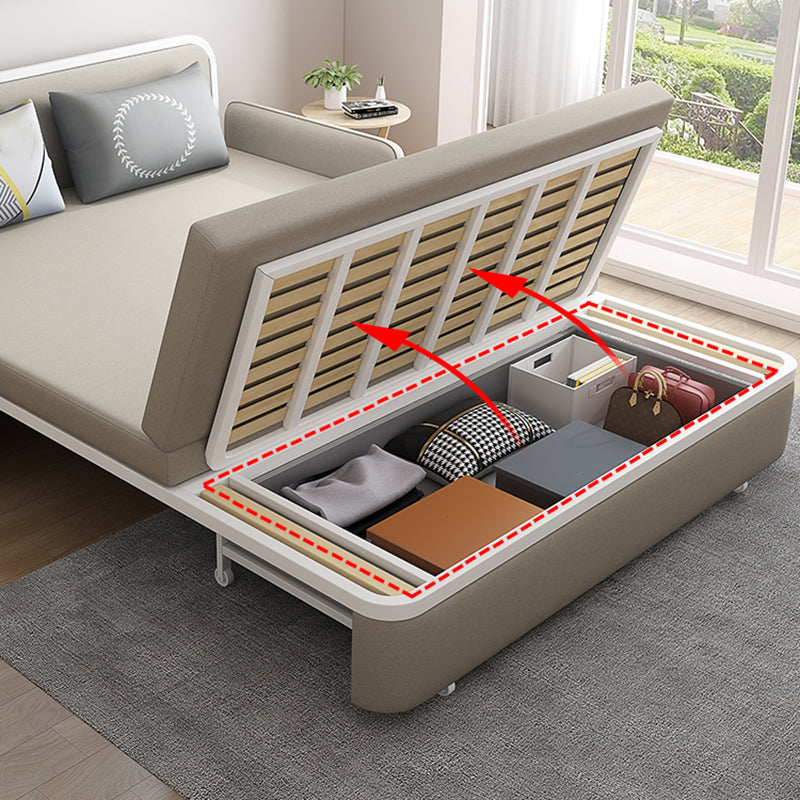 Modern Beige Color Sofa Bed Faux Leather Convertible Sofa with Pocket Storage