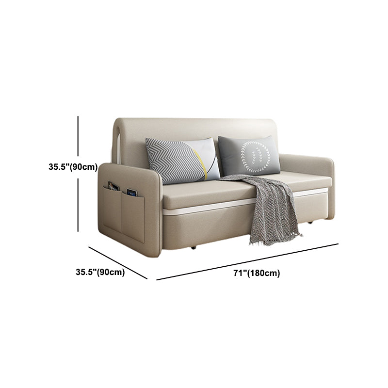 Modern Beige Color Sofa Bed Faux Leather Convertible Sofa with Pocket Storage